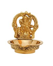 Brass Metal Diya with Goddess Saraswati