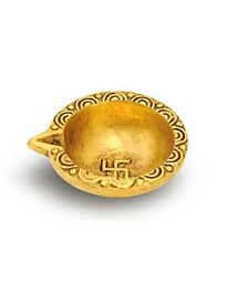 Brass Metal Diya - Round with Swastik