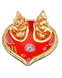 Designer Clay Diya, Lakshmi-Ganesh, single piece