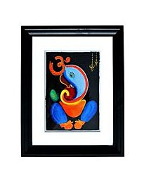 Handmade Ganpati Abstract Painting with Om- 45x35cm