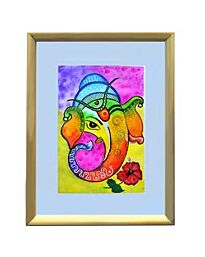 Handgemachtes Ganpati-Gemälde mit Hibiskusblüte - 40x30cm