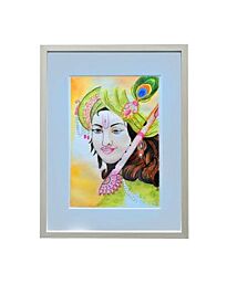 Handgemaakt Krishna-schilderij - 40x30cm