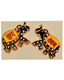 Kundan Shubh-Labh on Blue & Yellow Elephant Sticker