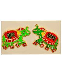 Kundan Shubh-Labh sur autocollant avec éléphant vert et rouge