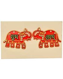 Kundan Shubh-Labh sur autocollant avec éléphant rouge et or