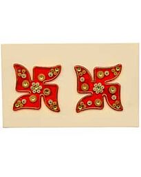 Kundan Swastik Aufkleber (Rot & Gold) - 2St