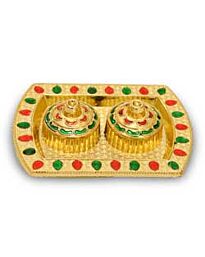 Minakari Kankavati - Decorated Oval Sindoor Box- AR149