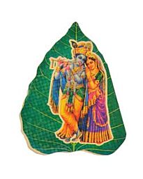 Papieren sticker Radha Krishna op Peepal Leaf