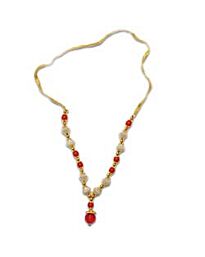 Pooja Garland - Pooja Mala voor idool, rood & wit, kegelkralen