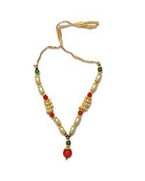 Pooja Garland - Pooja Mala for Idol, Red & White, Long & Short-round Beads