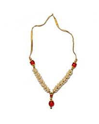 Pooja Garland - Pooja Mala for Idol, Red & White, Short-round Beads