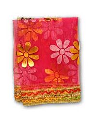 Hindu Puja Chunri - Pink Net with Golden Flowers