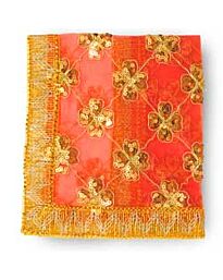 Hindu Puja Chunri - Red Net with Golden Four Petal Flowers