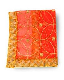 Hindu Puja Chunri - Red Net with Golden Long Round Circles