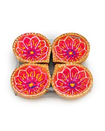 Dekorative Diya Set – Rosa & Orange Paisley Ton-Öllampen (4 Stück)