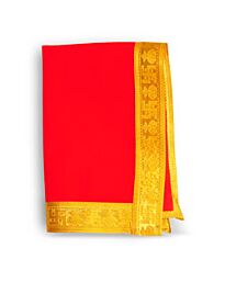 Red Velvet Puja Chunari with Golden Swastik Border -Large