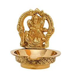 Brass Metal Diya with Goddess Saraswati