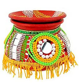 Designer Clay Pot for Puja Decoration