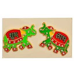 Achetez Kundan Shubh-Labh sur autocollant avec éléphant vert et rouge en ligne – avec Ekirana pour juste 4,99 € /
