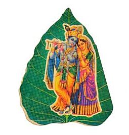 Paper Sticker Radha Krishna on Peepal Leaf
