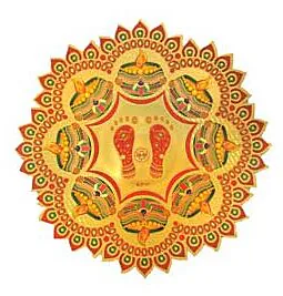 Paper Rangoli Circular Sticker - Sri Charan Paduka - Large 