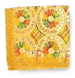 Hindu Puja Chunri - Golden Net with Multi-coloured Flowers