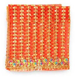 Hindu Puja Chunri - Red Net with Long Golden vines