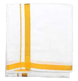Long Cotton Dhoti - White with Golden Border