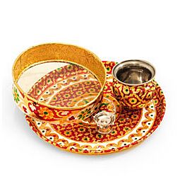 Shop Karwa Chauth Puja Set | Handcrafted Designer Thali, Chalni, Lota & Diya online – with Ekirana for Just €25.99 /
