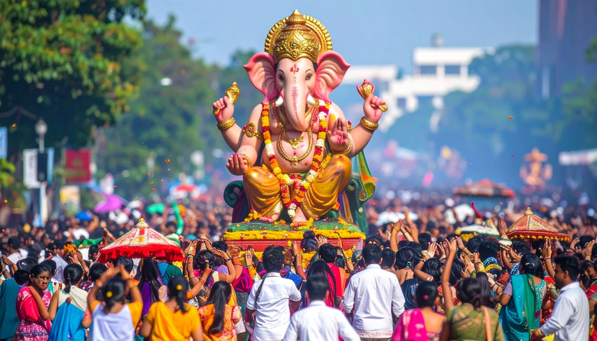 Ganpati Visarjan procession with music and devotion