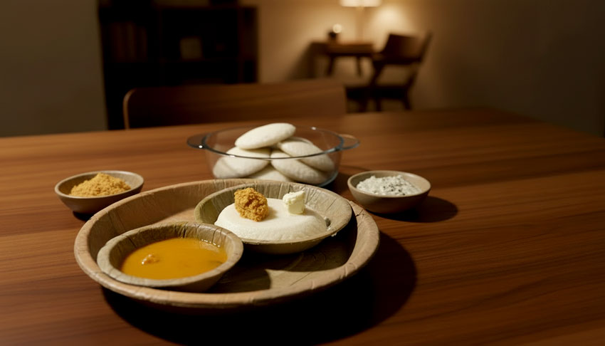Soft steamed idlies served traditionally